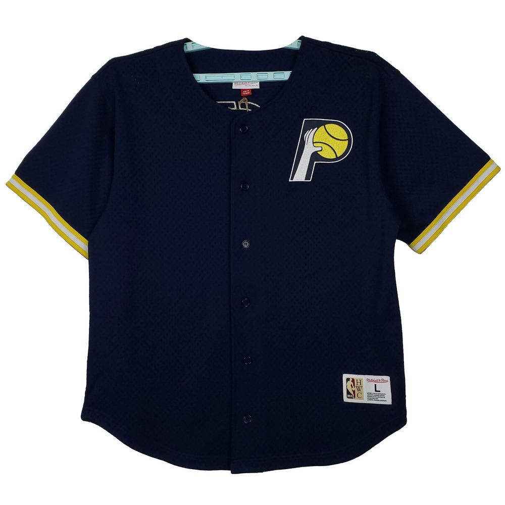 Indiana Pacers Mitchell & Ness NBA Large Button Up Jersey Shirt‎ Navy NWT